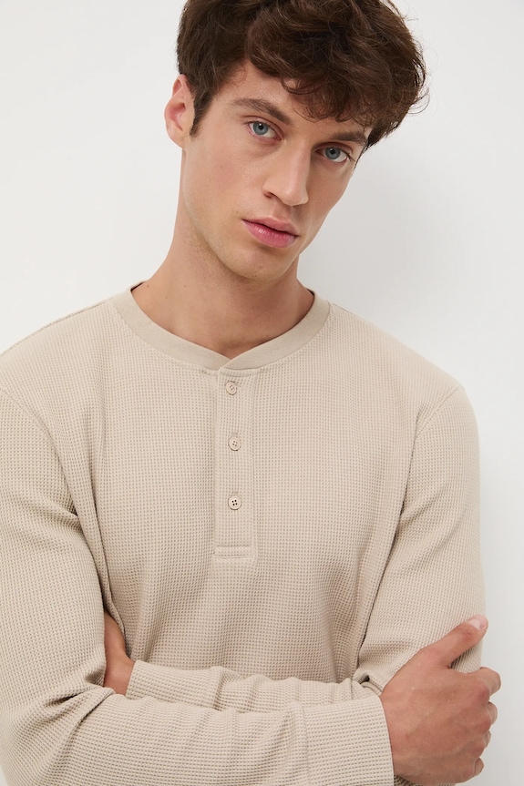 Longsleeve męski z fakturą gładkie beżowy RW25-BUM061