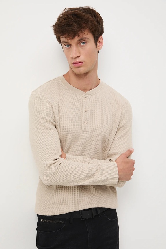 Longsleeve męski z fakturą beżowy RW25-BUM061