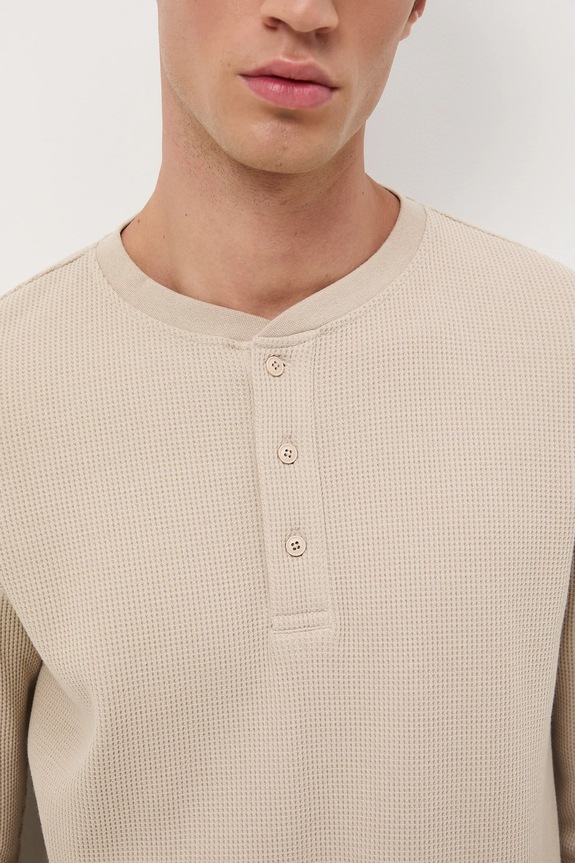 Longsleeve męski z fakturą RW25-BUM061 beżowy