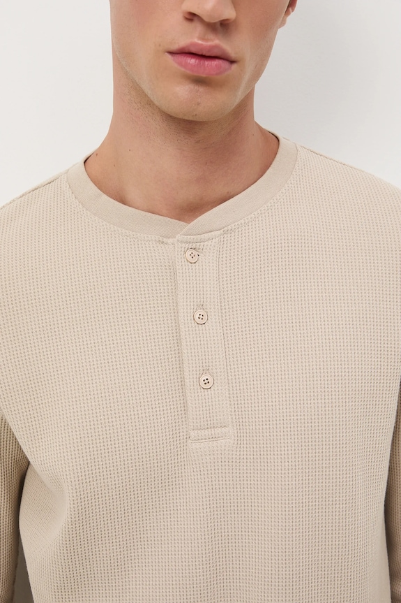 Longsleeve męski z fakturą RW25-BUM061 beżowy
