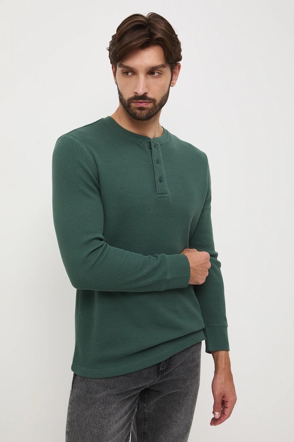 Longsleeve męski z fakturą gładkie zielony RW25-BUM061