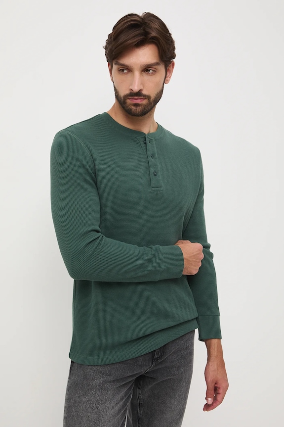 Longsleeve męski z fakturą gładkie zielony RW25-BUM061