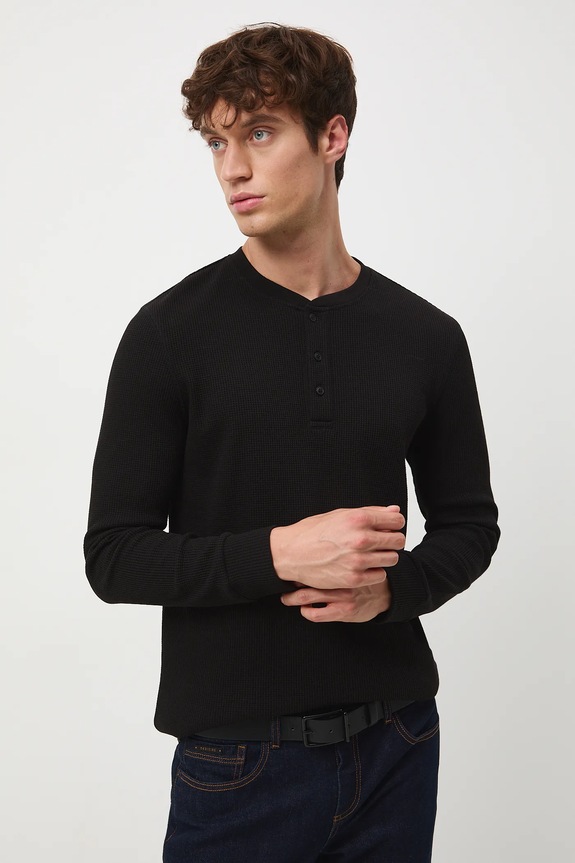 Longsleeve męski z fakturą gładkie czarny RW25-BUM061