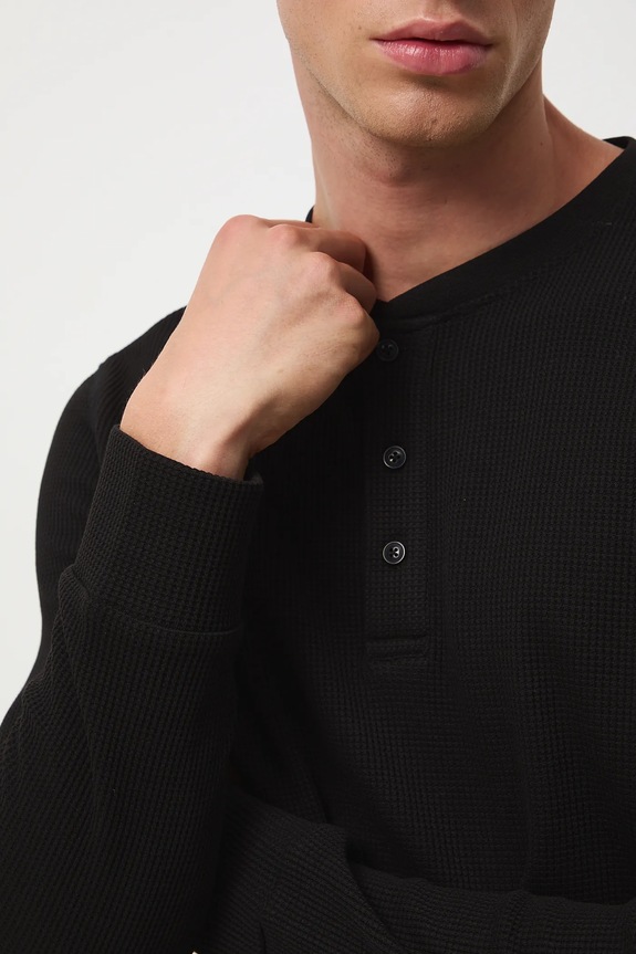 Longsleeve męski z fakturą RW25-BUM061 czarny