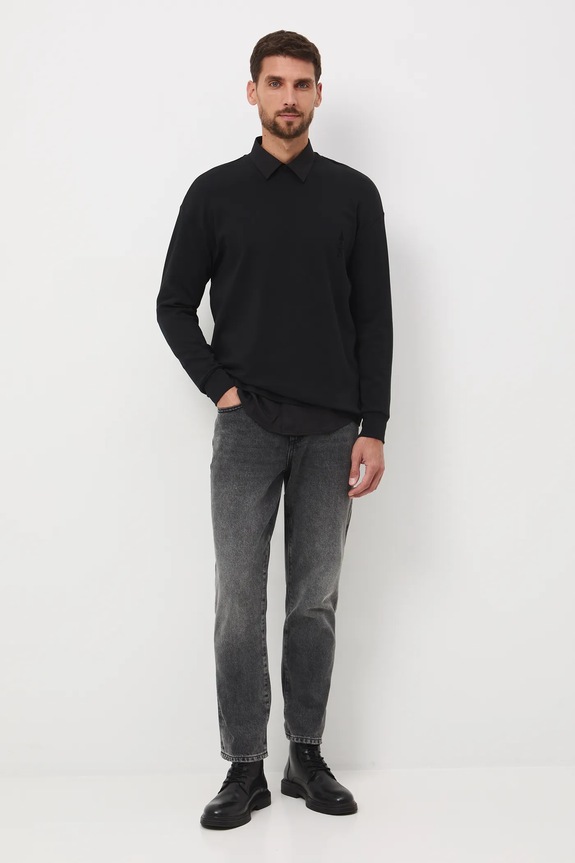 Longsleeve męski z nadrukiem okrągły czarny RW25-BUM900