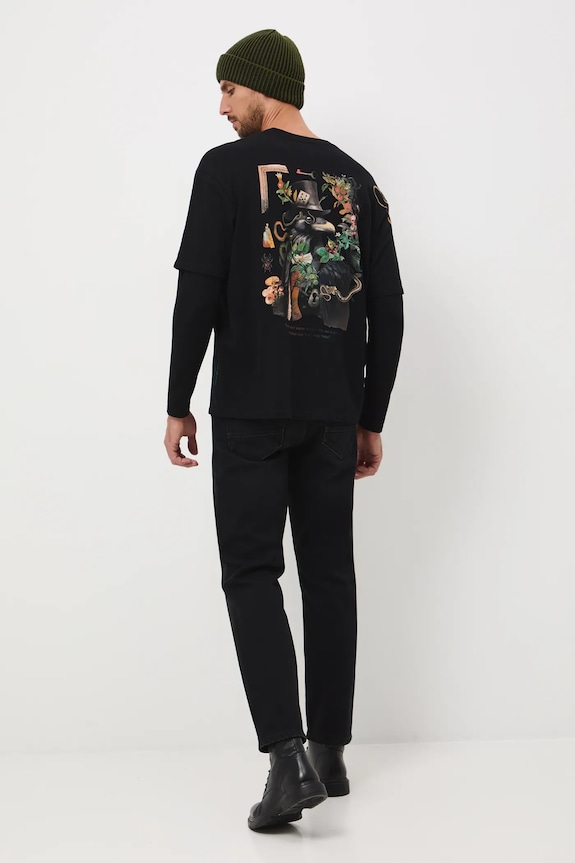 Longsleeve bawełniany z podwójnym rękawem okrągły czarny RW25-BUM903