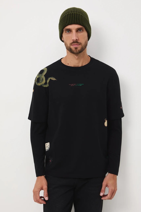 Longsleeve bawełniany z podwójnym rękawem RW25-BUM903 czarny RW25