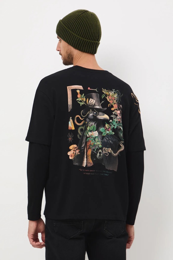 Odzież Longsleeve bawełniany z podwójnym rękawem RW25-BUM903 czarny