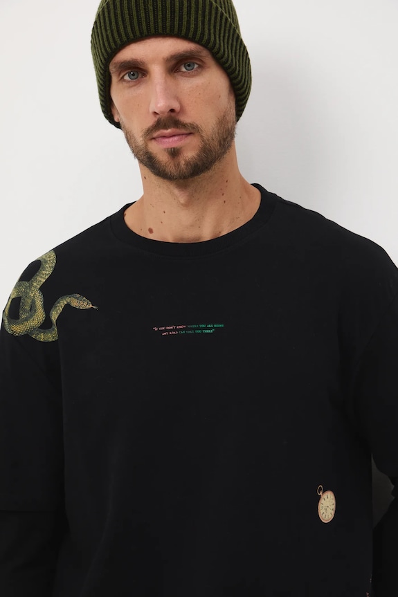 Longsleeve bawełniany z podwójnym rękawem czarny RW25-BUM903