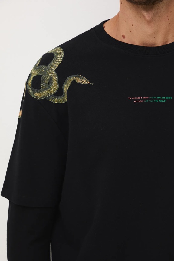 Longsleeve bawełniany z podwójnym rękawem RW25-BUM903 czarny
