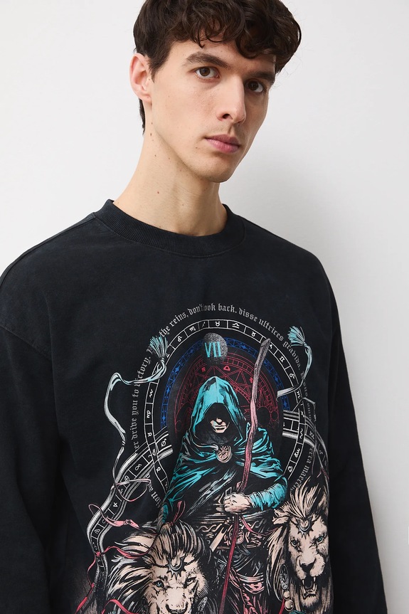 Longsleeve bawełniany męski z nadrukiem RW25-BUMC01 czarny RW25