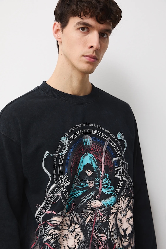 Longsleeve bawełniany męski z nadrukiem RW25-BUMC01 czarny RW25