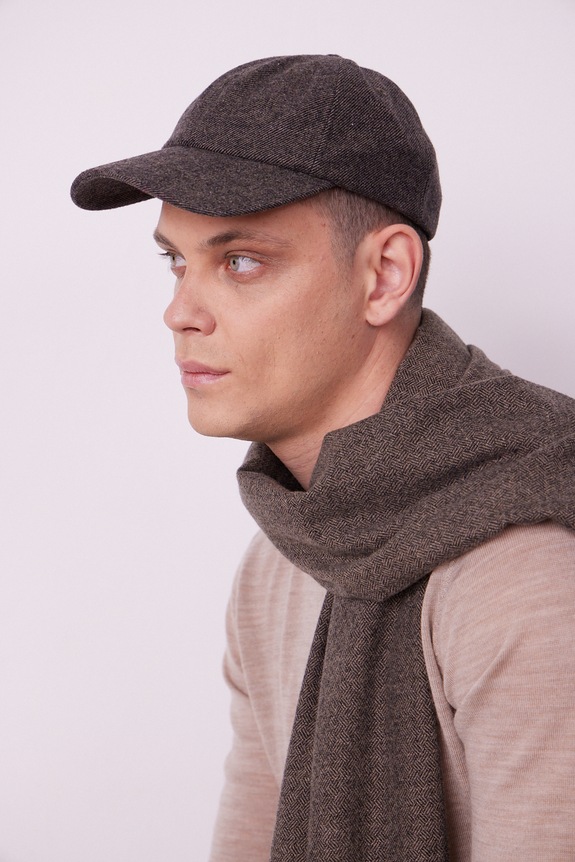 Czapka z daszkiem z wełną męska melanżowa wełna beżowy RW25-CAM200