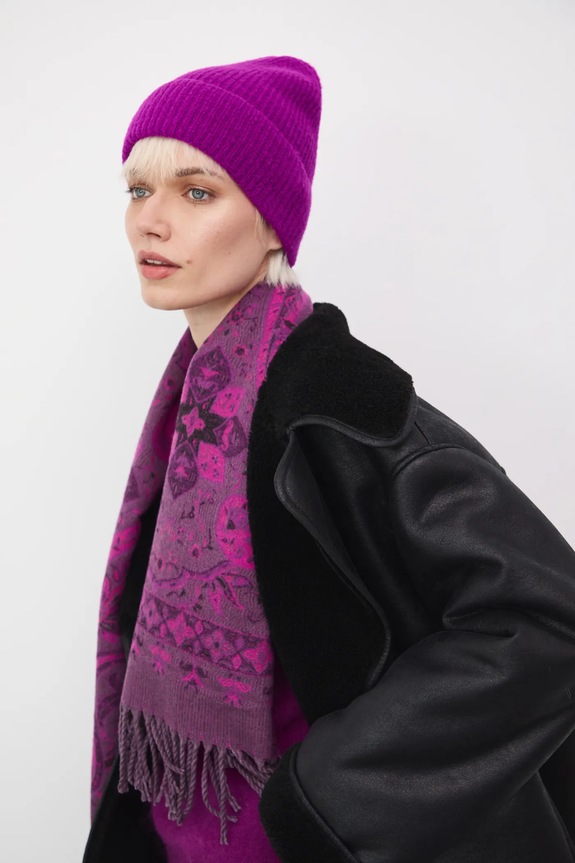 Czapka damska beanie prążkowana średniej grubości różowy RW25-CDD051