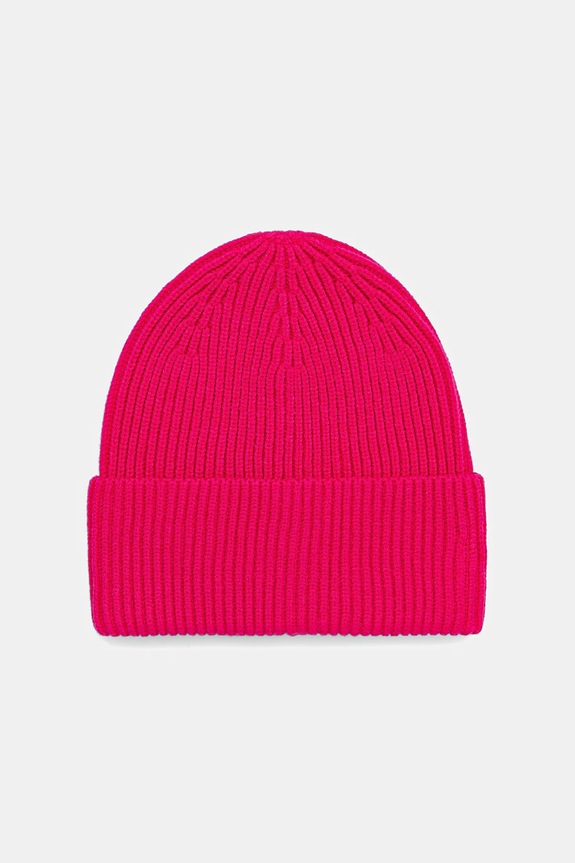 Czapka damska beanie prążkowana średniej grubości różowy RW25-CDD052