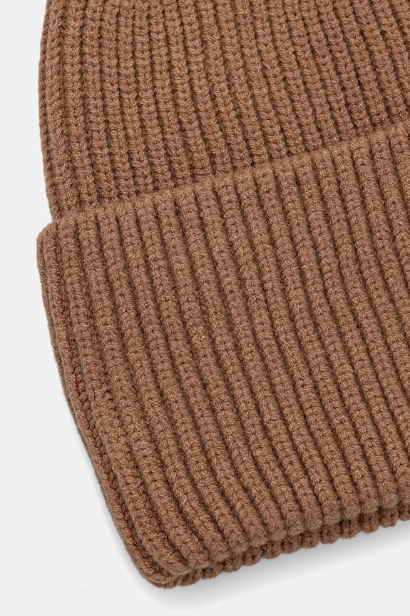 Czapka damska beanie prążkowana brązowy RW25-CDD052