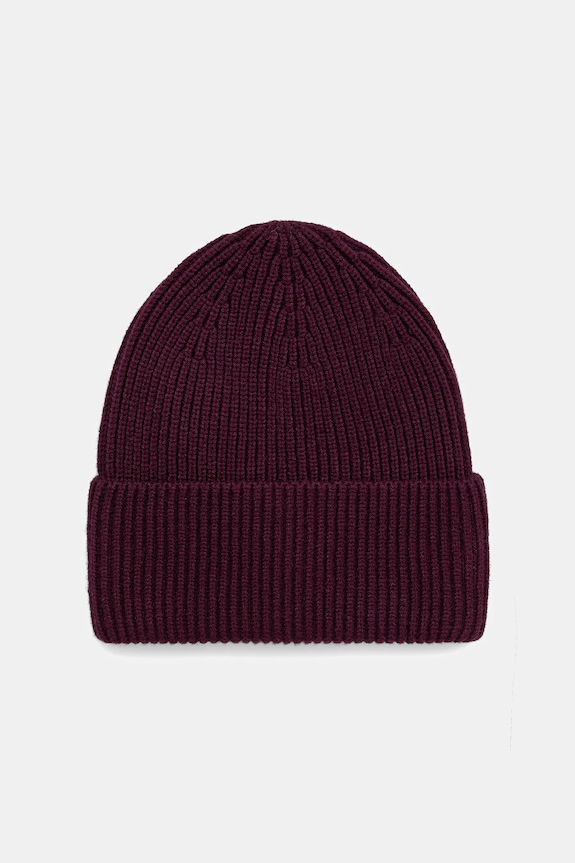 Czapka damska beanie prążkowana średniej grubości bordowy RW25-CDD052