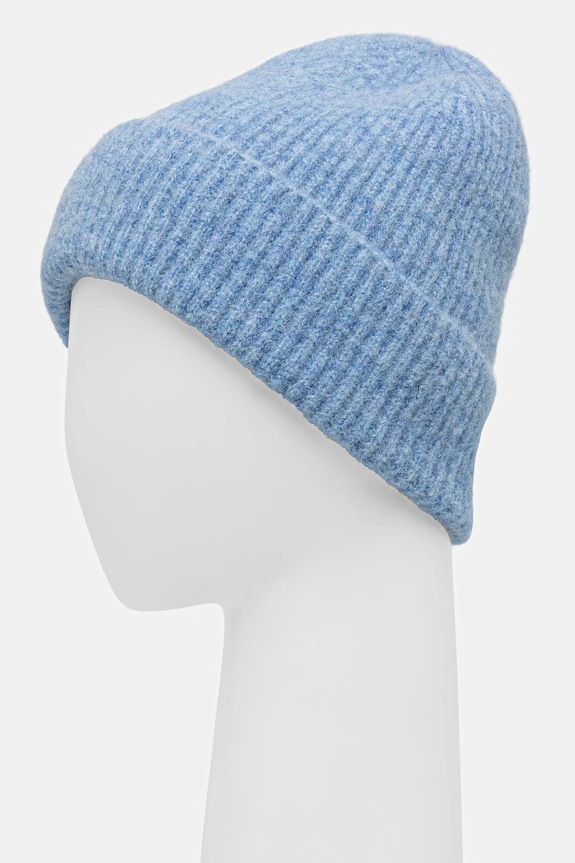 Akcesoria Czapka damska beanie prążkowana z domieszką wełny RW25-CDD057 niebieski