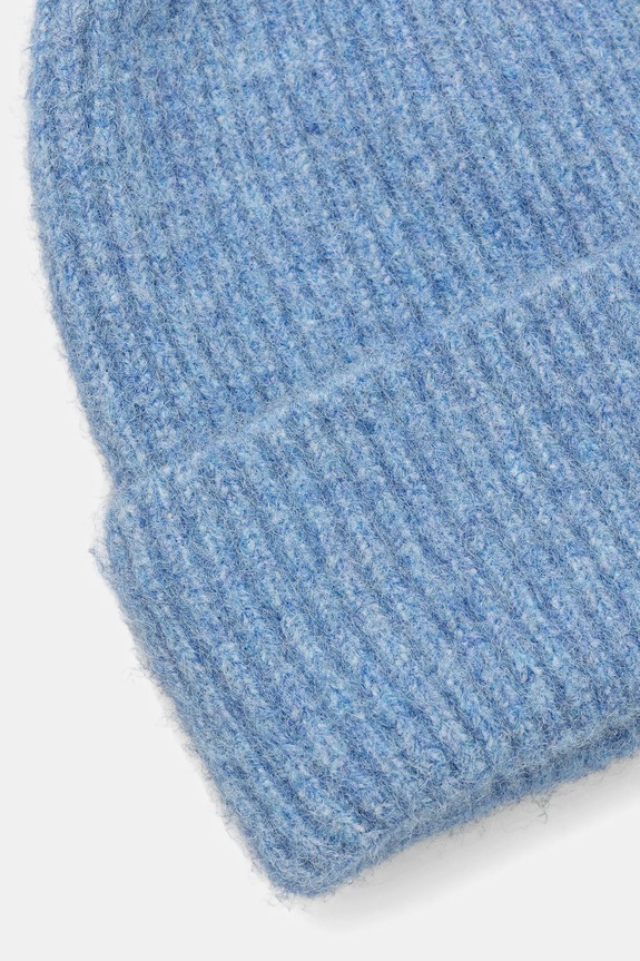 Czapka damska beanie prążkowana z domieszką wełny niebieski RW25-CDD057