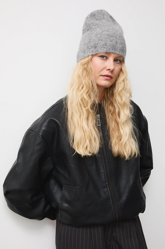 Czapka damska beanie z domieszką wełny owczej i wełny alpaki RW25-CDD501 szary