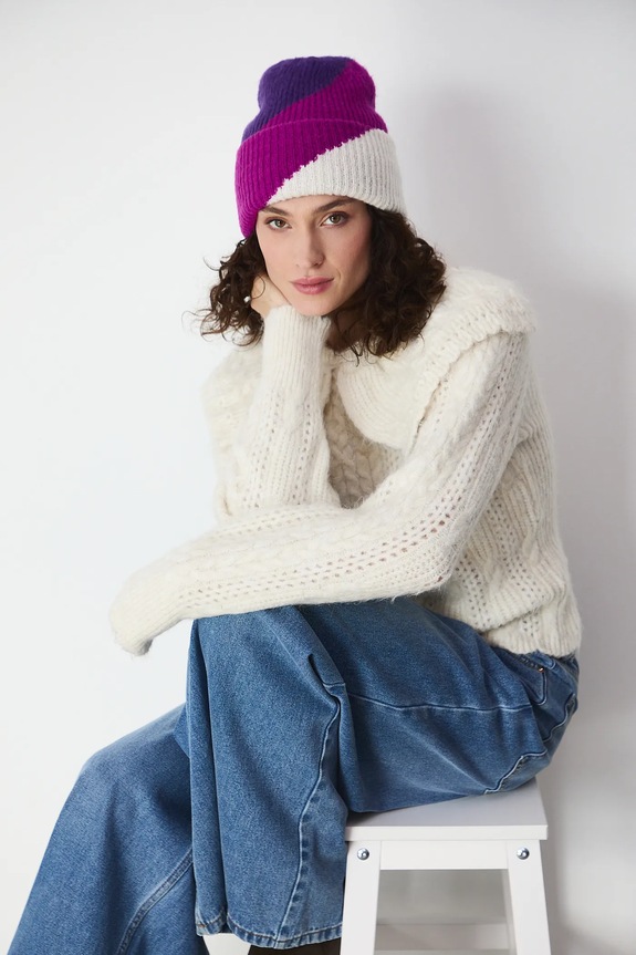 Czapka damska beanie wzorzysta wzorzyste multicolor RW25-CDD700