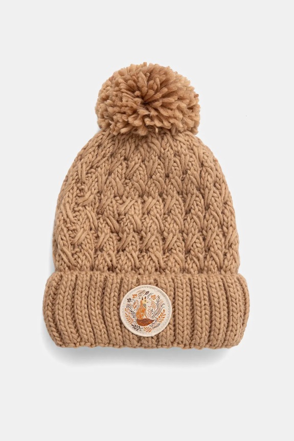 Czapka damska beanie z pomponem gruba beżowy RW25-CDD916