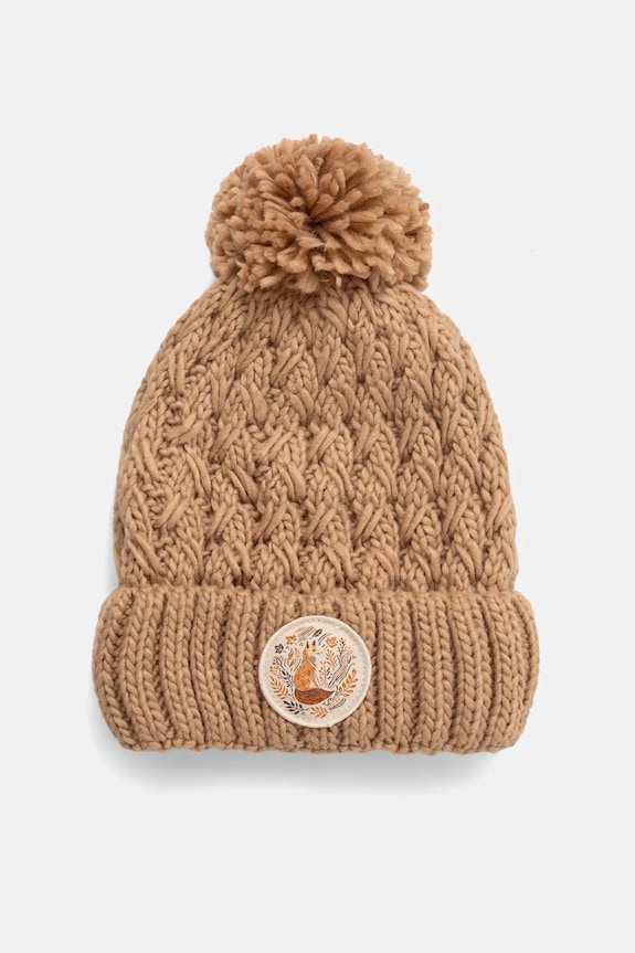 Czapka damska beanie z pomponem gruba beżowy RW25-CDD916