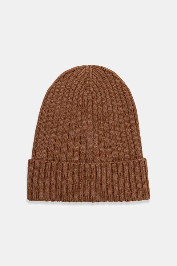 Czapka męska beanie prążkowana średniej grubości brązowy RW25-CDM070
