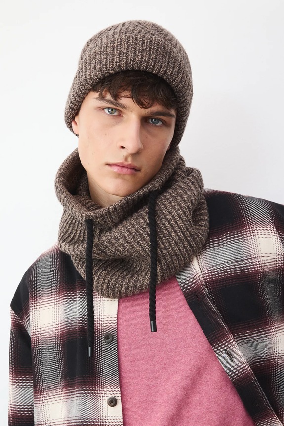 Czapka z domieszką wełny męska beanie melanżowa RW25-CDM705 brązowy