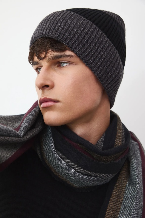 Czapka męska beanie z wiskozą wzorzyste szary RW25-CDM908