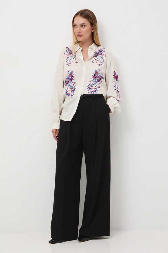 Koszula damska wzorzysta z wiskozą beżowy RW25-KDD054