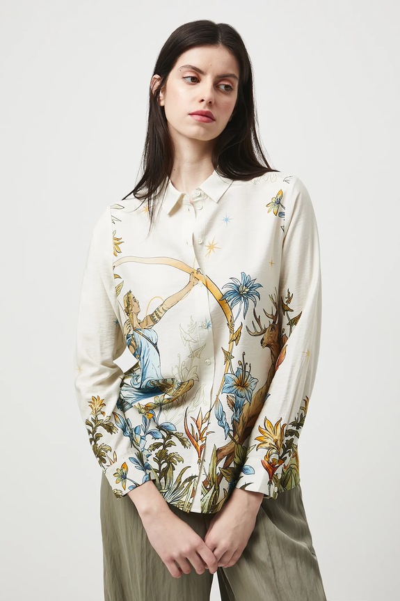 Košeľa dámska vzorovaná s viskózou RW25-KDD302 béžová RW25