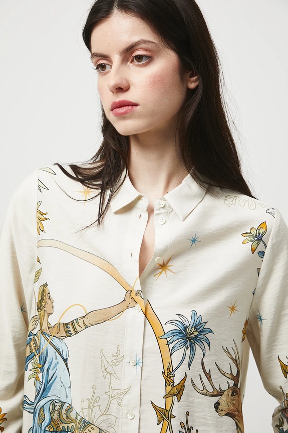 Košeľa dámska vzorovaná s viskózou béžová RW25-KDD302