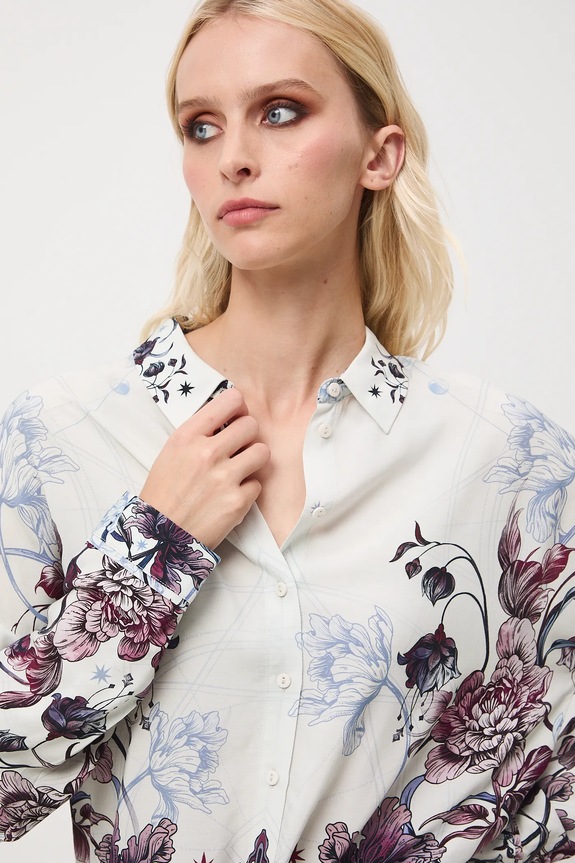Koszula damska z wiskozy wzorzysta beżowy RW25-KDD700