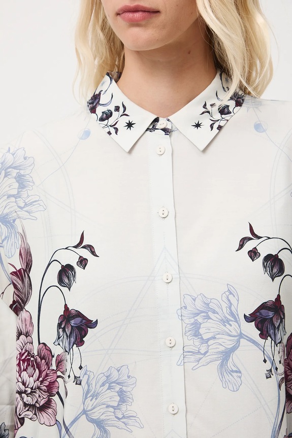 Koszula damska z wiskozy wzorzysta RW25-KDD700 beżowy