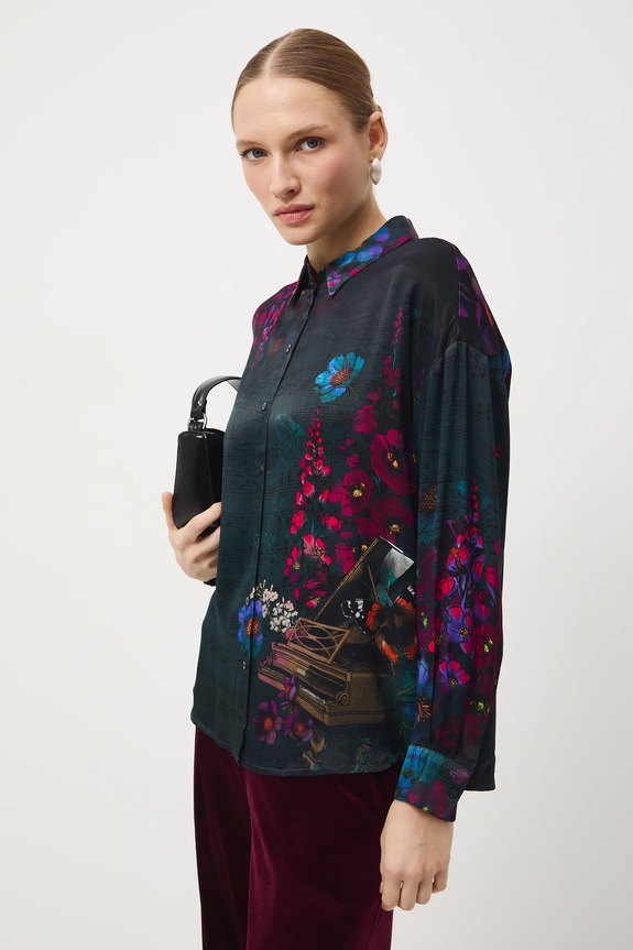 Odzież Koszula damska z kolekcji Narodowy Instytut Fryderyka Chopina x Medicine RW25-KDD750 turkusowy