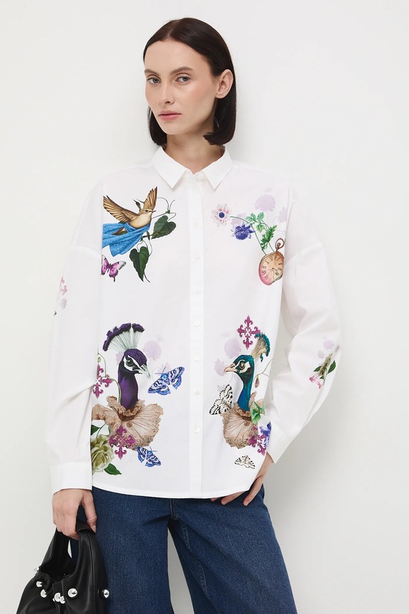 Bavlněná košile dámská s elastanem a potisky klasický bílá RW25-KDD901