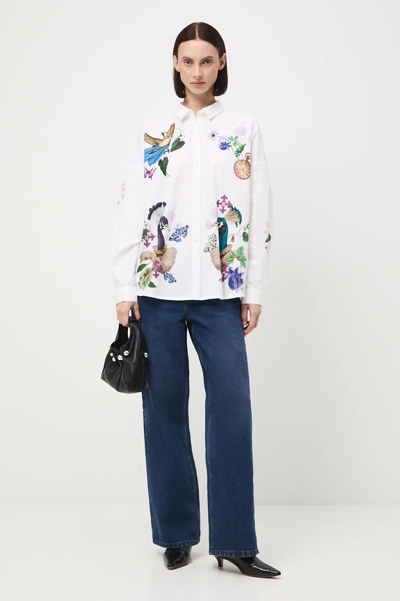 Bavlněná košile dámská s elastanem a potisky RW25-KDD901 bílá RW25