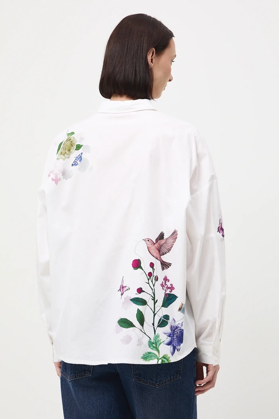 Oblečení Bavlněná košile dámská s elastanem a potisky RW25-KDD901 bílá