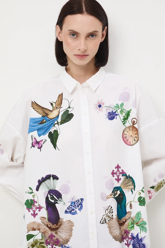Bavlněná košile dámská s elastanem a potisky bílá RW25-KDD901