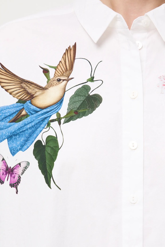 Bavlněná košile dámská s elastanem a potisky RW25-KDD901 bílá