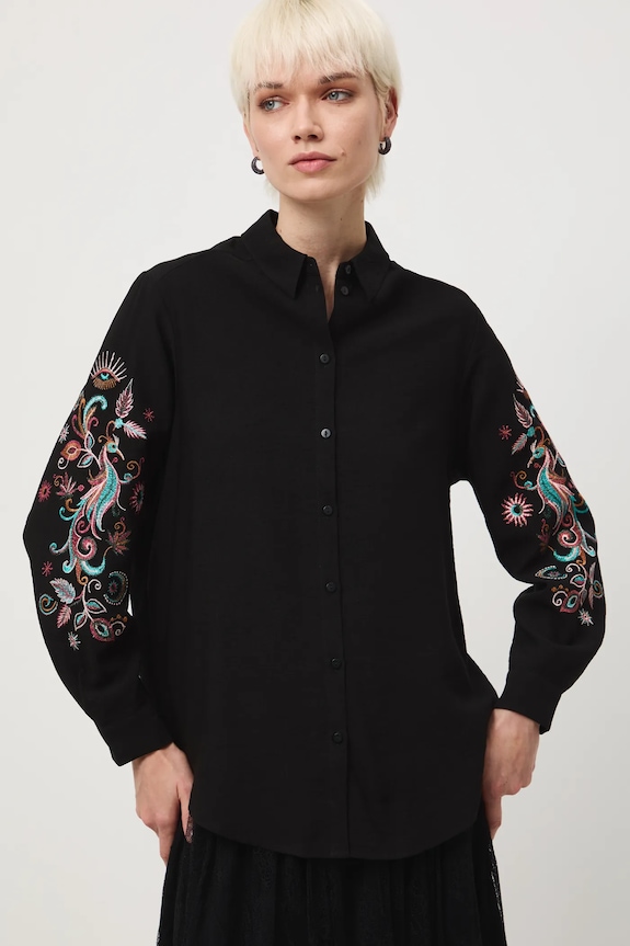 Odzież Koszula damska z ozdobnymi haftami RW25-KDDA00 czarny