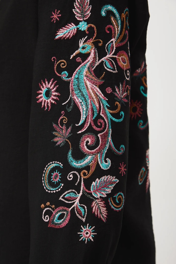 Koszula damska z ozdobnymi haftami RW25-KDDA00 czarny