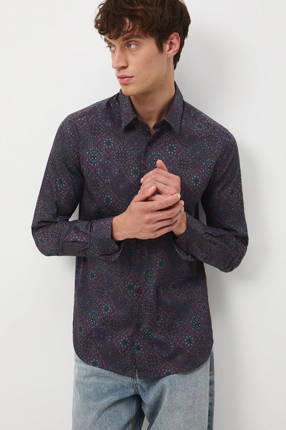 Koszula męska z kołnierzykiem klasycznym wzorzysta casual multicolor RW25-KDM073