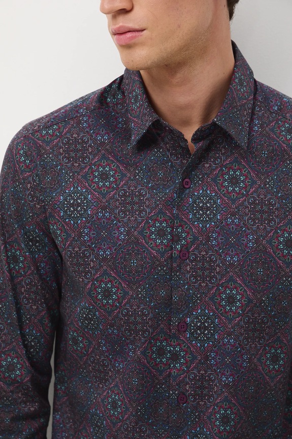 Koszula męska z kołnierzykiem klasycznym wzorzysta RW25-KDM073 multicolor