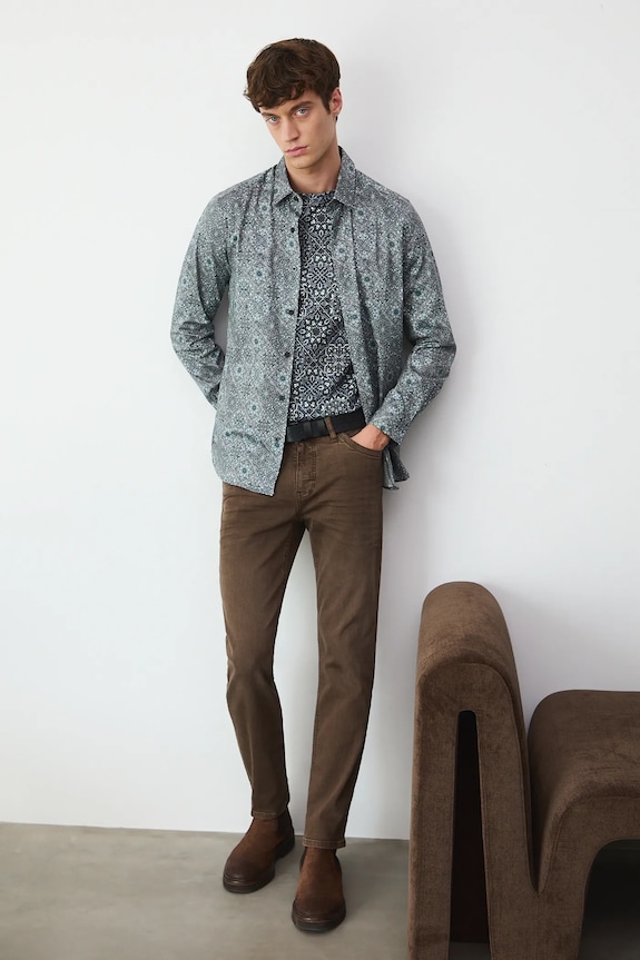 Koszula męska z kołnierzykiem klasycznym wzorzysta casual multicolor RW25-KDM073