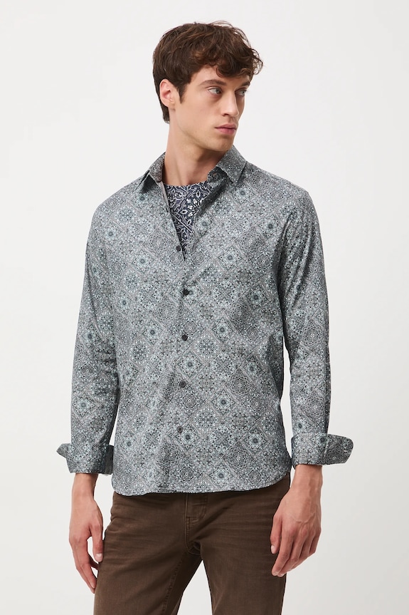 Koszula męska z kołnierzykiem klasycznym wzorzysta RW25-KDM073 multicolor RW25