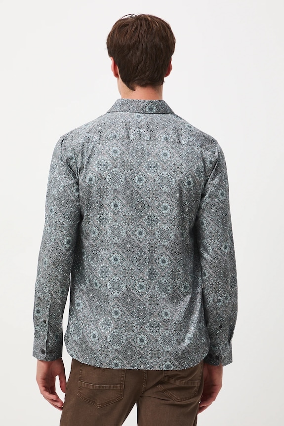 Odzież Koszula męska z kołnierzykiem klasycznym wzorzysta RW25-KDM073 multicolor