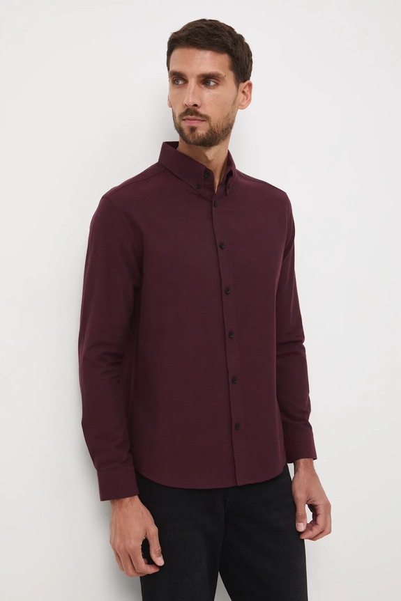 Koszula męska z kołnierzykiem button-down gładkie bordowy RW25-KDM093