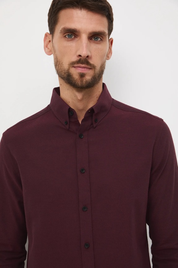 Koszula męska z kołnierzykiem button-down bordowy RW25-KDM093